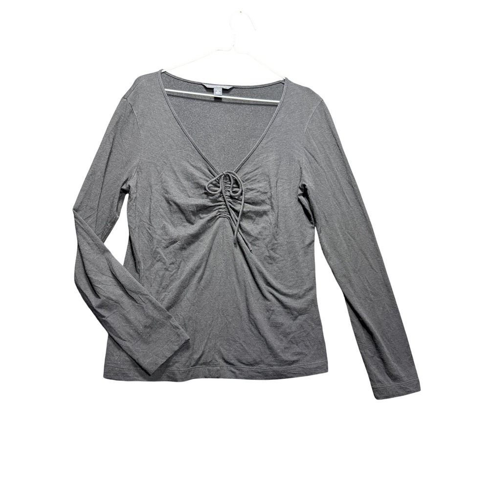Banana Republic Ruched Front Top Women M Black Wool Blend V-Neck Long Sleeve
